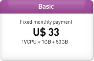 basic Fixed monthly payment  U$ 33 1V + 1GB + 50GB